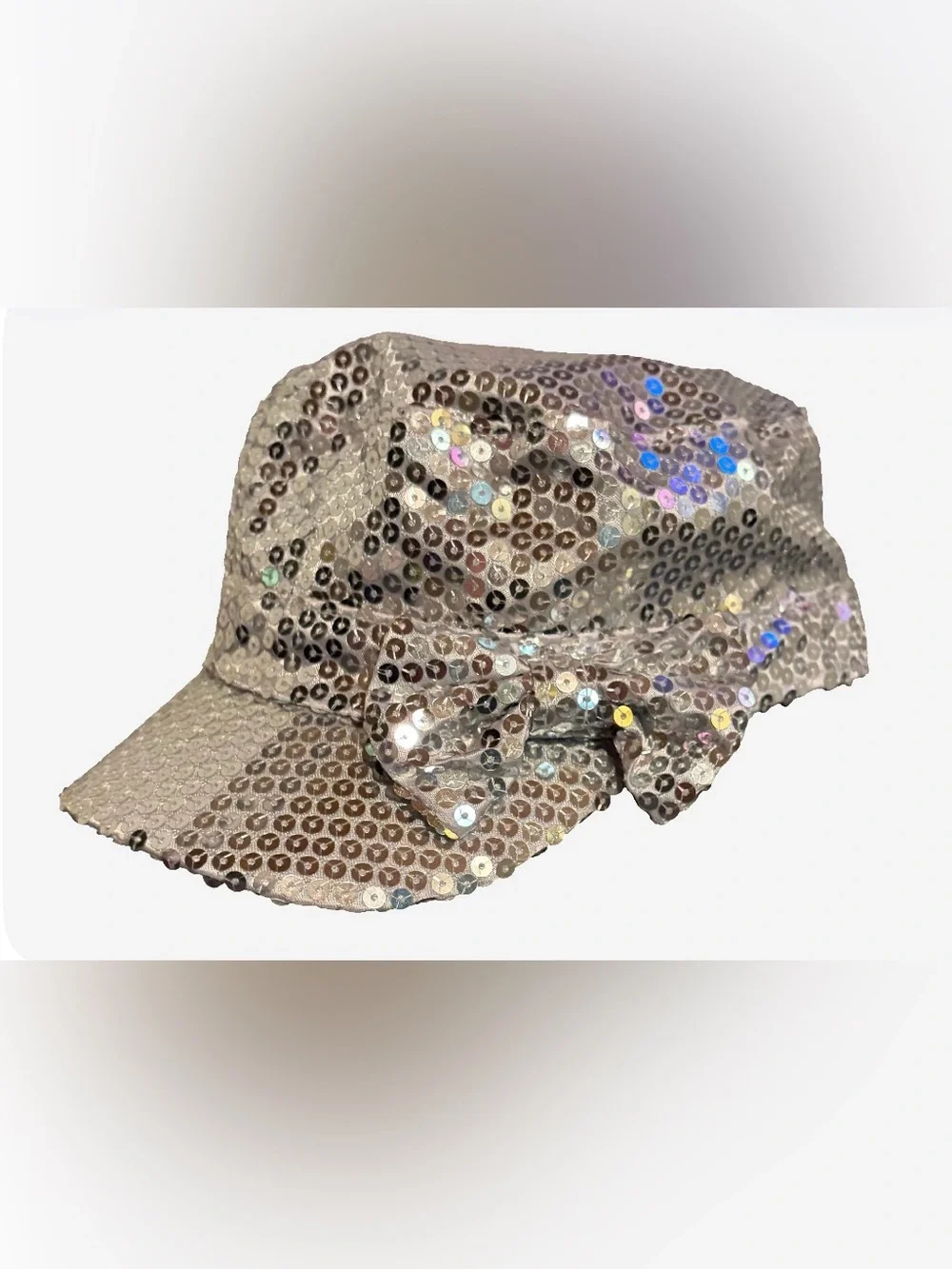 Girls' Silver Sequin Bow Hat - Sparkling Kids Cap